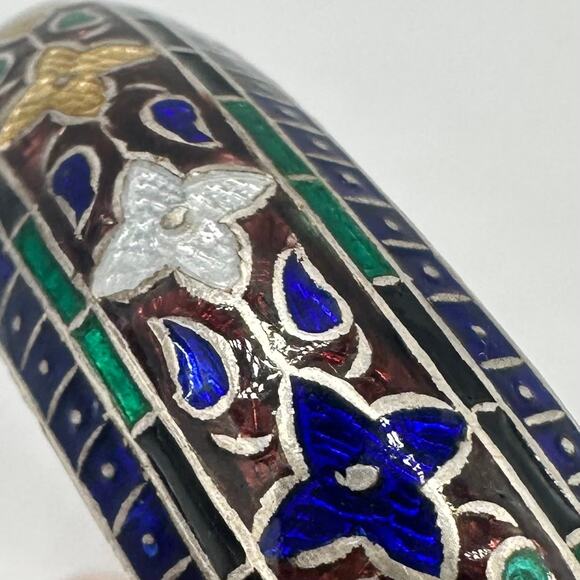 Antique 999 fine silver multicolor cloisonné guilloche enamel bangle bracelet - Picture 5 of 10